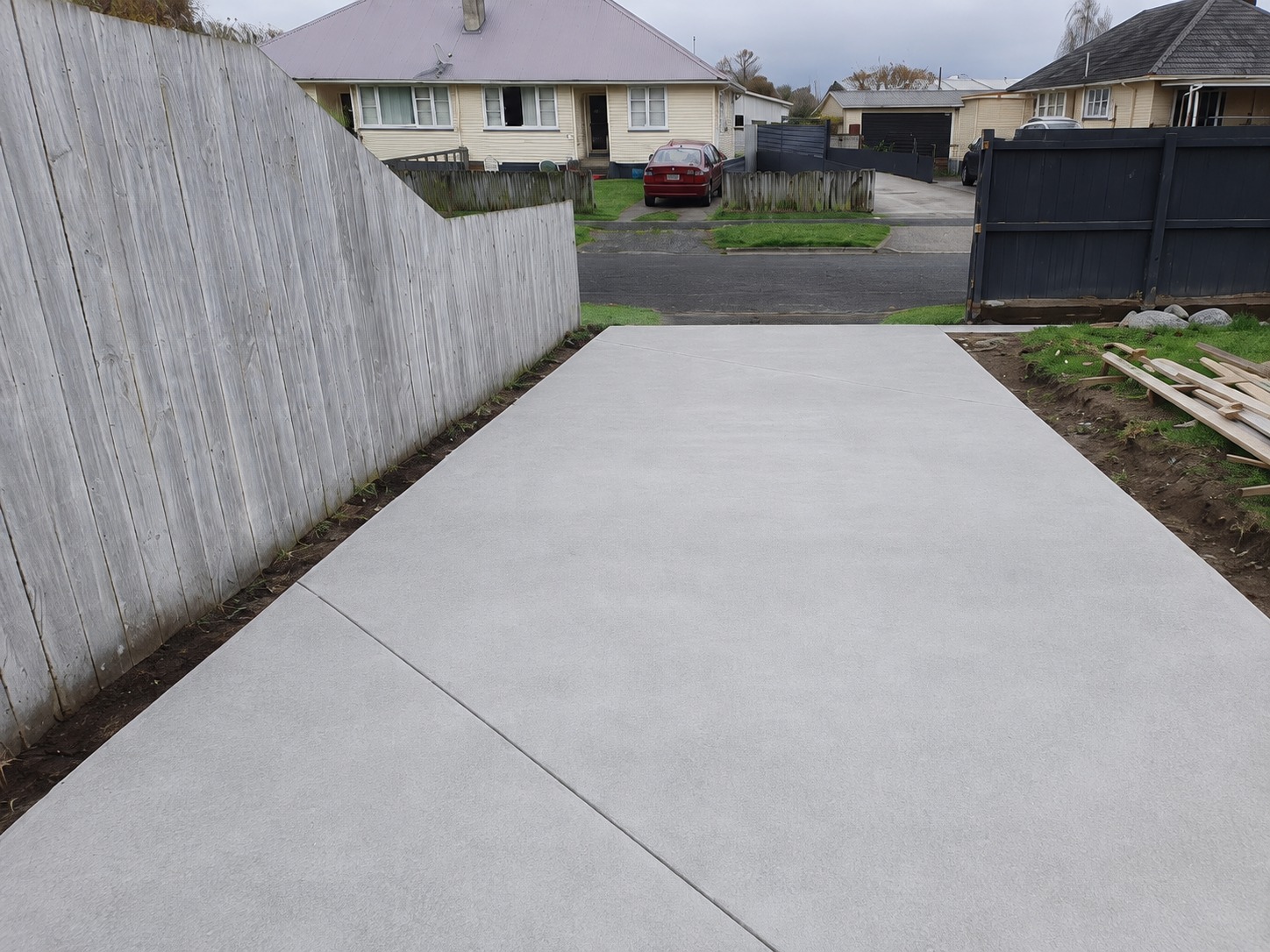 Finished concrete driveway looking out towards the street in Hamilton